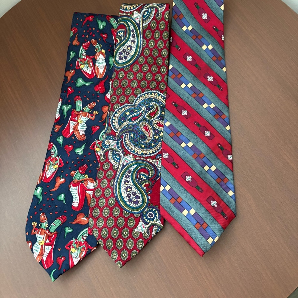 Tabasco Red and Green Patterned Tie Trio
